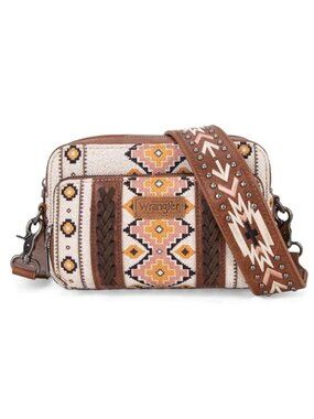 Western Crossbody Bag Aztec Canvas Purse Multi Zipper Pockets Strap Wallet